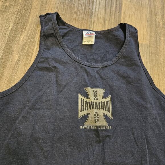 Vtg Hawaiian Legends Muscle Tank Mens L Navy Flames North Shore Biker Skater Y2K - Picture 3 of 8